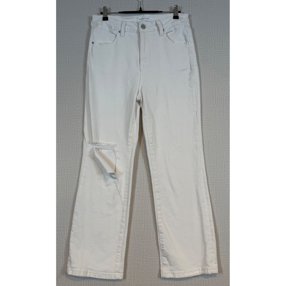Risen Jeans Women White Distressed Straight Leg High Rise Denim Pants‎ 7/28 Boho